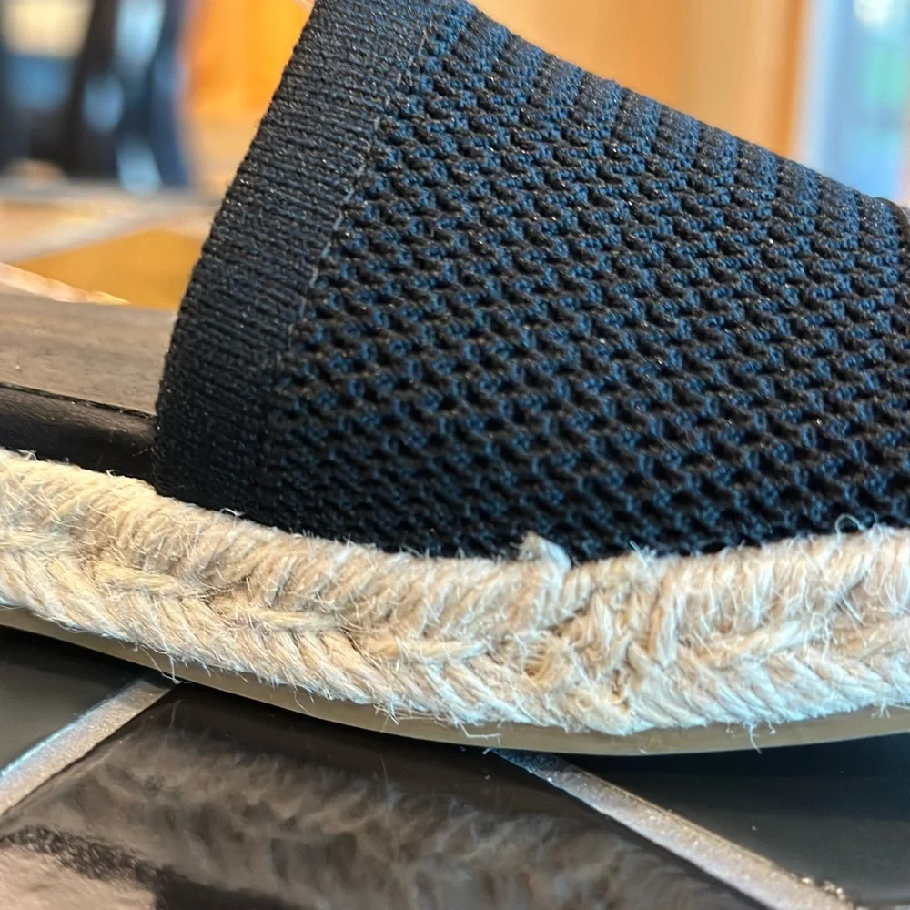 Eileen Fisher Black Mews Espadrille Sandals, New Without Box, Size 6 1/2